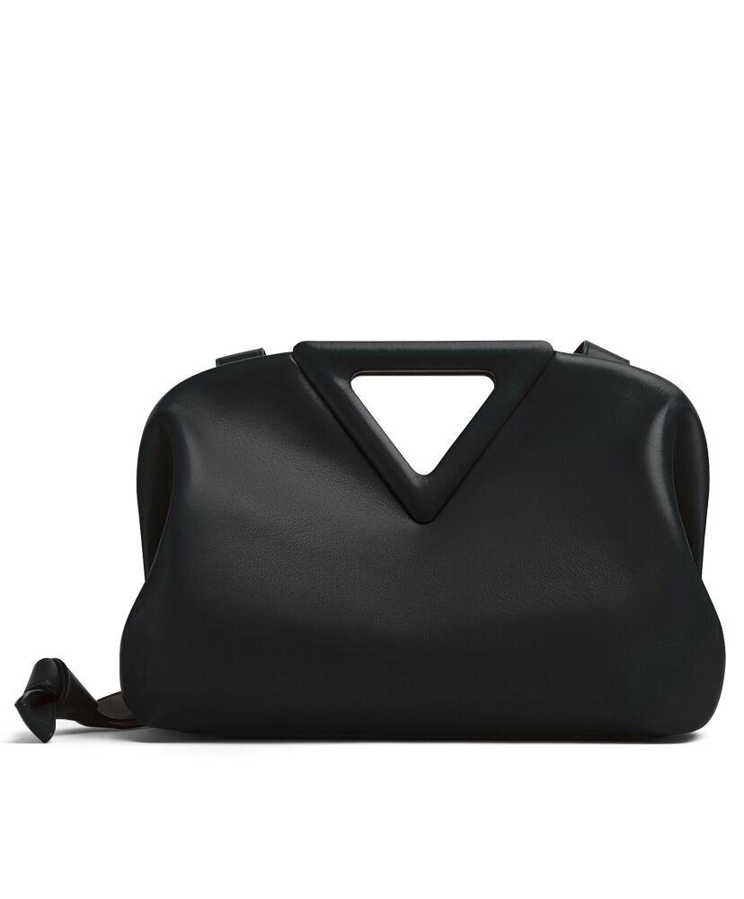 Bottega Veneta Point Leather Top Handle Bag Black